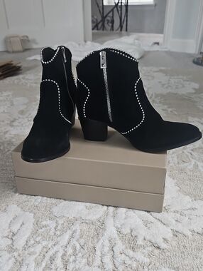 Zadig & Voltaire Black Suede Ankle Booties with Silver Stud Detailing